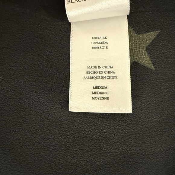 Rails Kate Silk Shirt Womens Medium Black Olive Green Stars Button Up - Picture 5 of 8